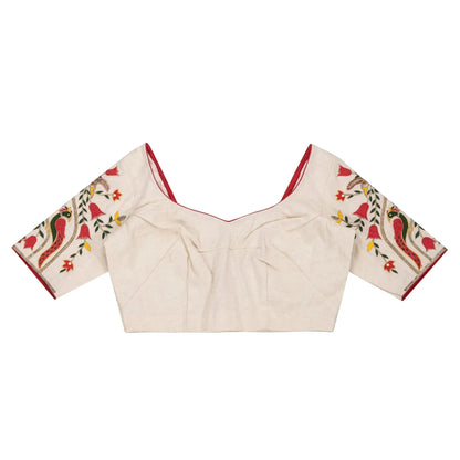Ivory Shade Mayur Embroidery Blouse.