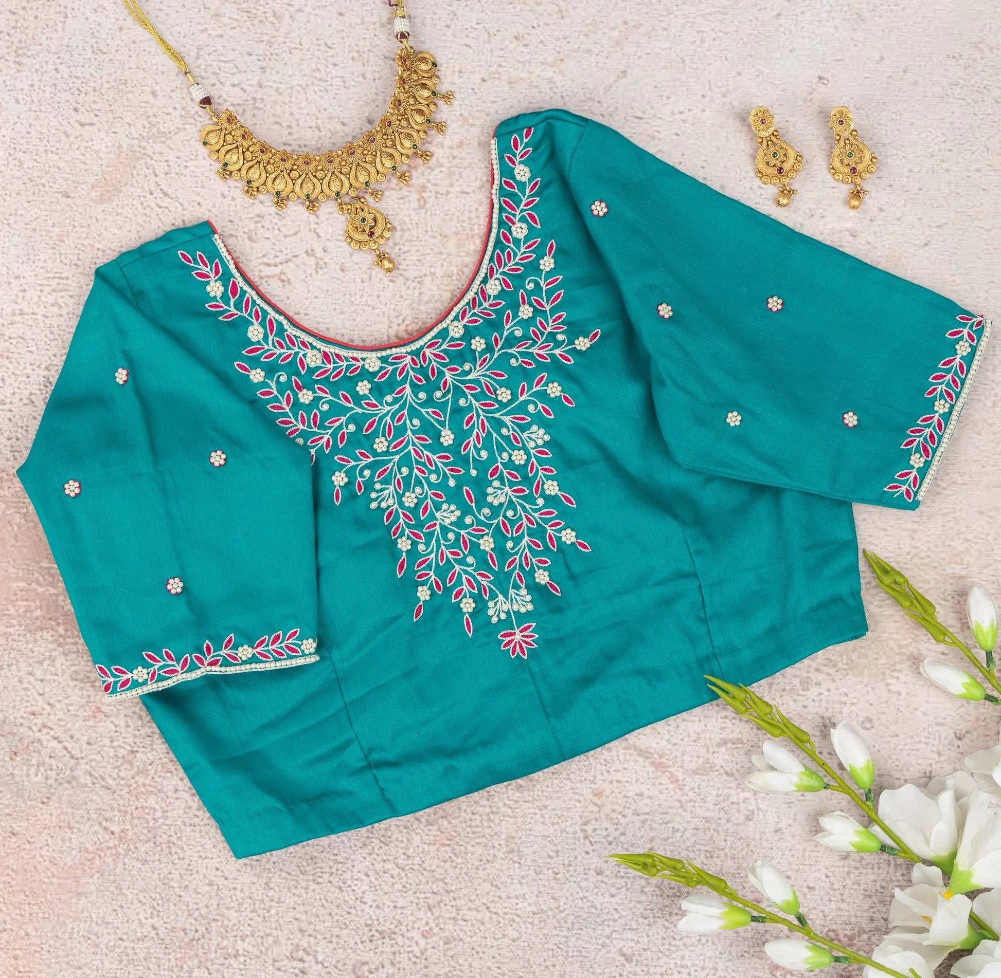 Jade Green Pearl Blouse – Where Grace Meets Glow.