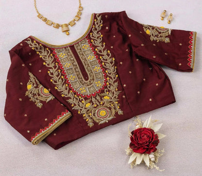 Maroon Shade Floral Blouse by Kizmit.
