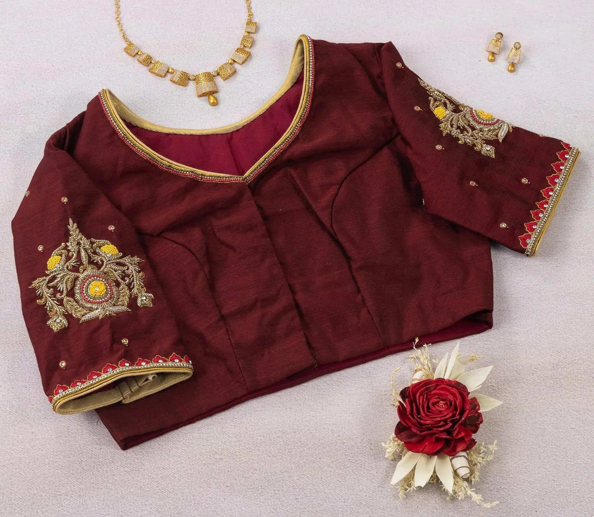 Maroon Shade Floral Blouse by Kizmit.