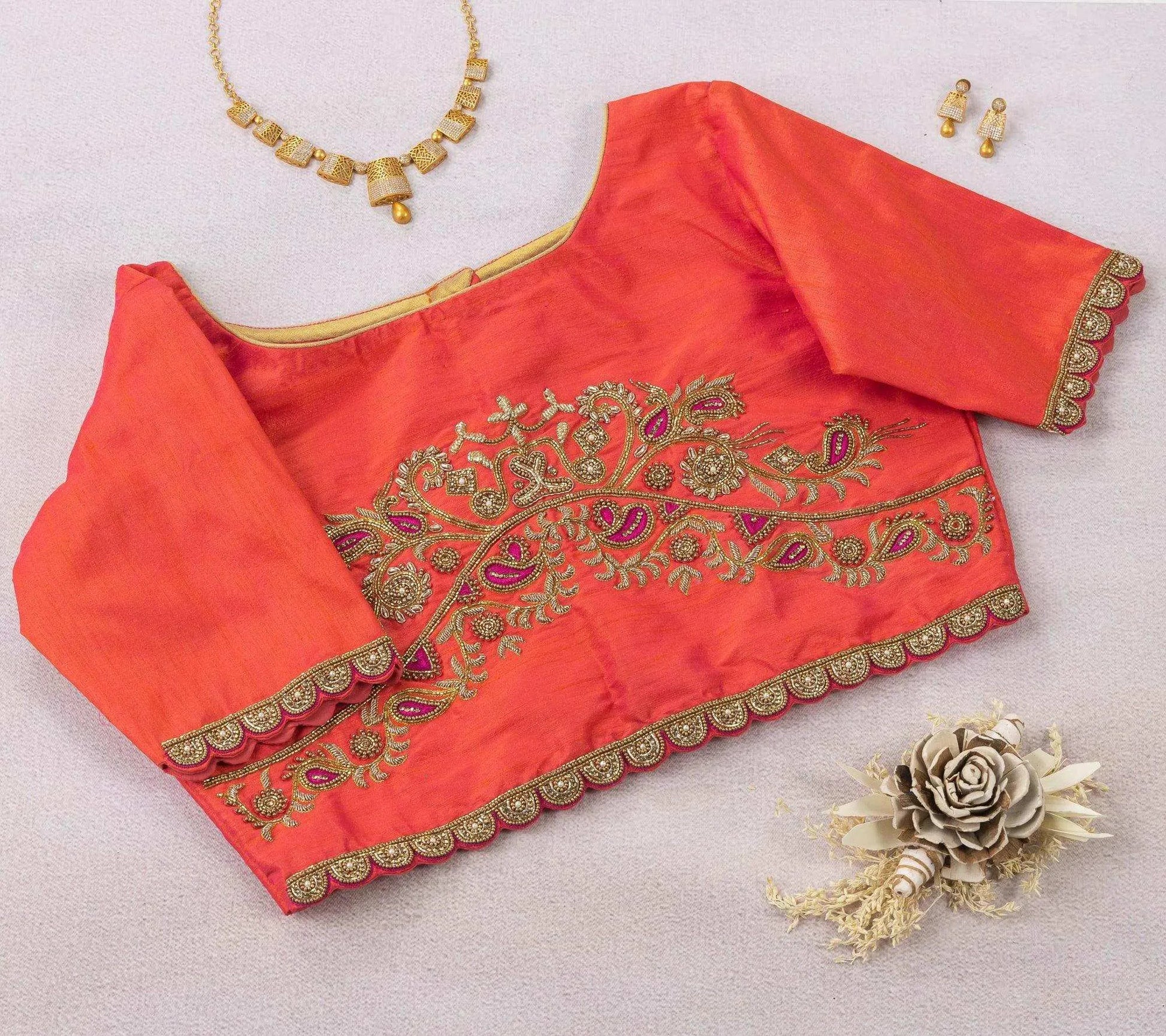 Peachish Pink Paisley Motifs Blouse.