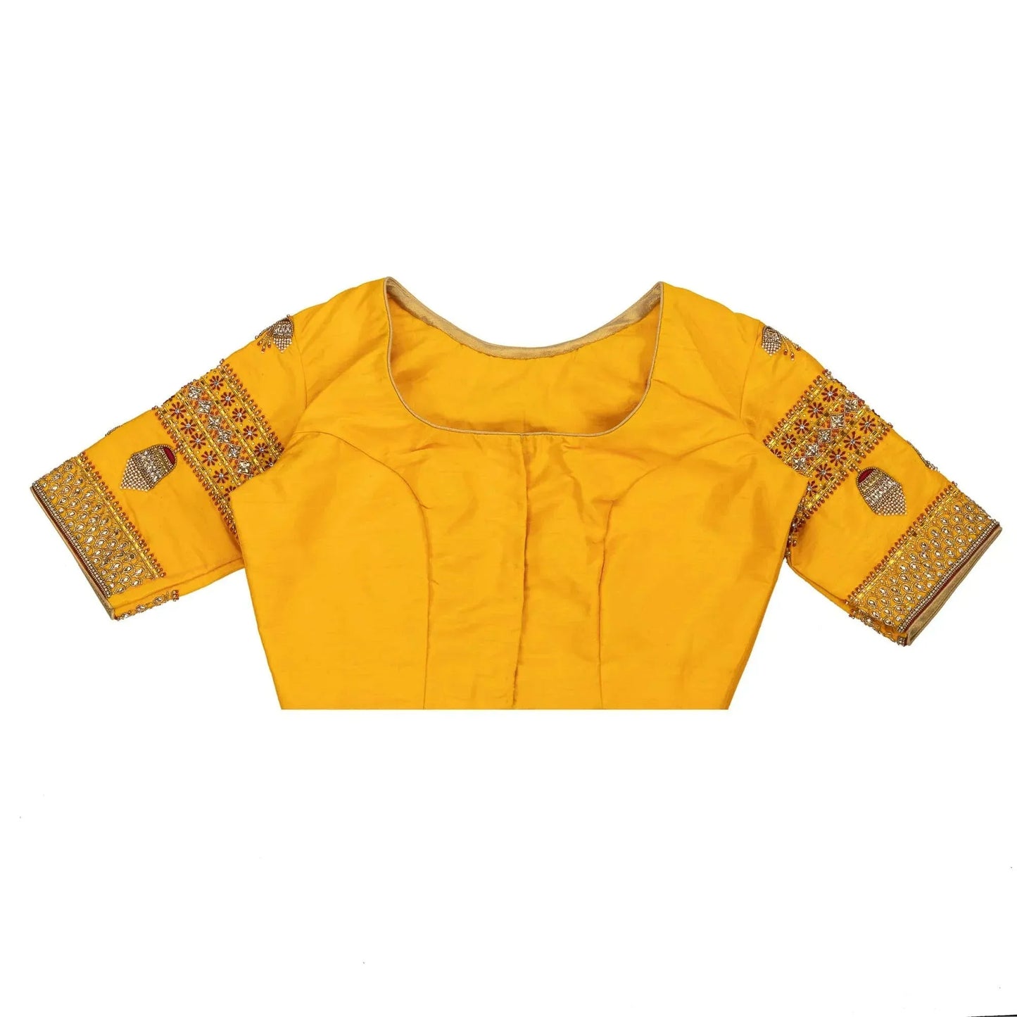 Pila Jhumka Blouse Handcrafted Chrome Yellow Designer Blouse.