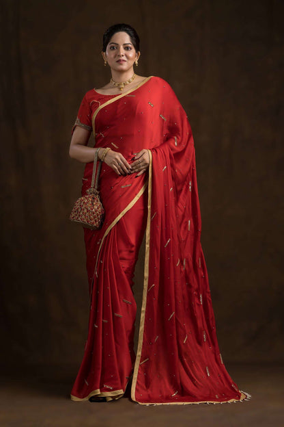 Cherry Red Brocade Potli Bag | Kizmit Designs.