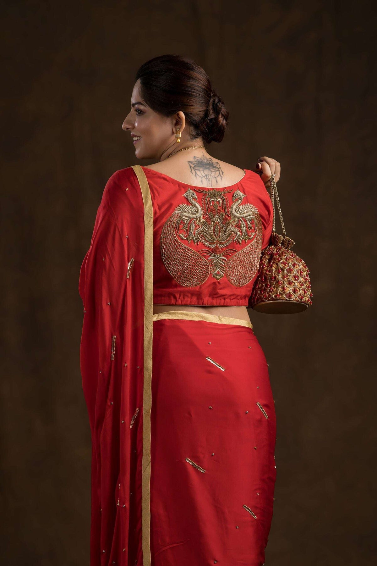Cherry Red Brocade Potli Bag | Kizmit Designs.