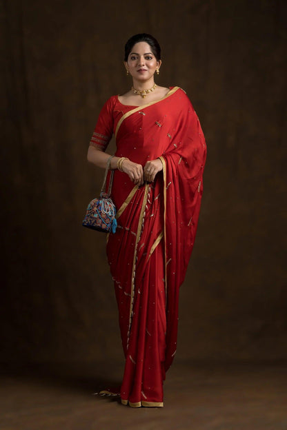 Red Shade Mughal Floral Motifs Blouse.