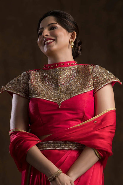 Fuchia Pink Choker Jewellery Blouse.