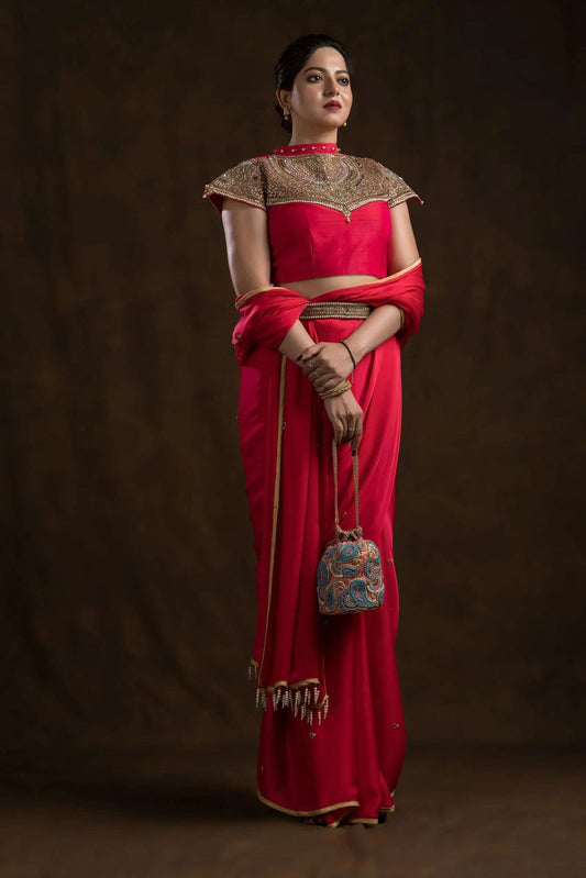 Fuchia Pink Choker Jewellery Blouse.