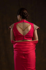 Fuchia Pink Choker Jewellery Blouse.