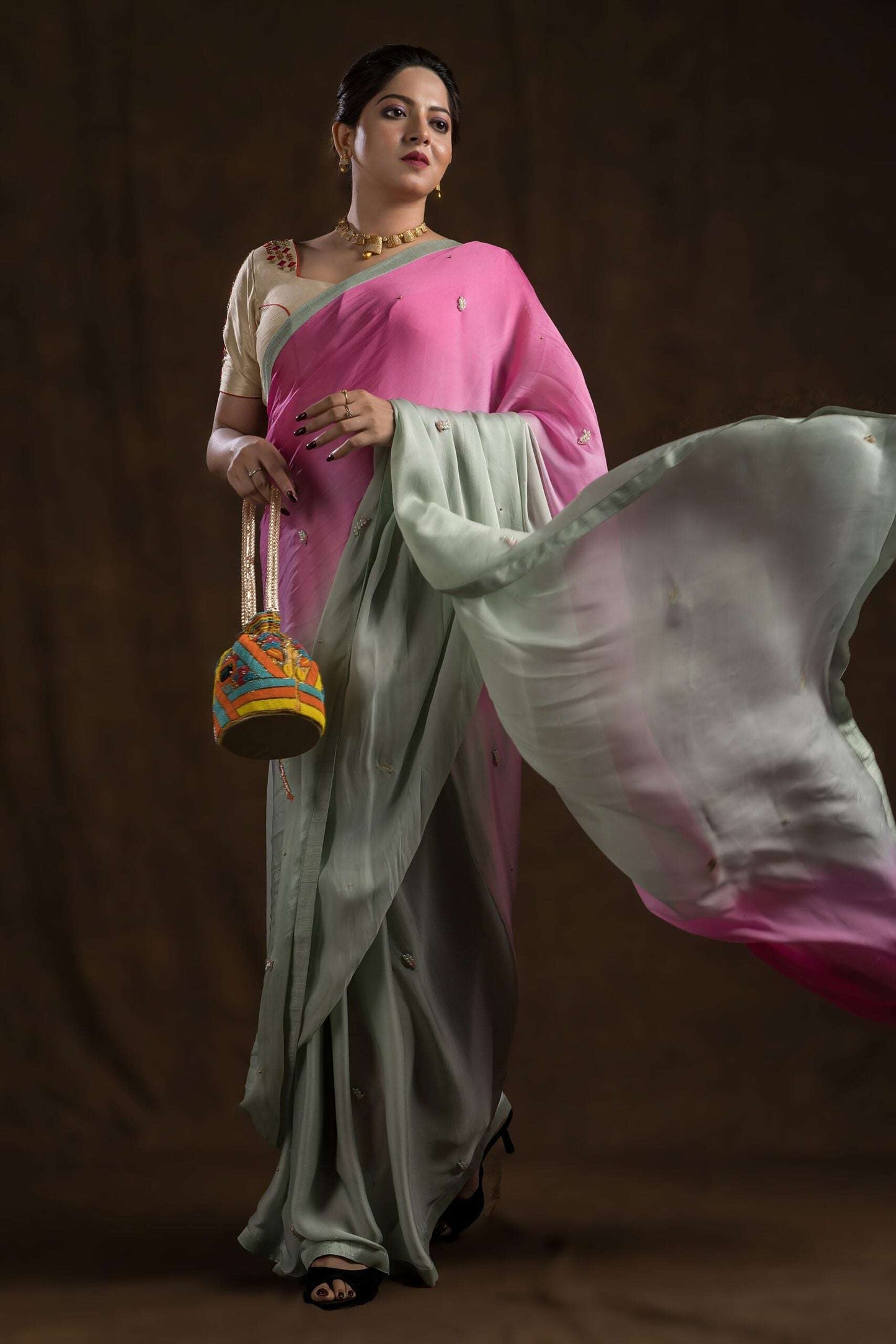 Chrome Yellow Brocade Fusion Potli Bag.