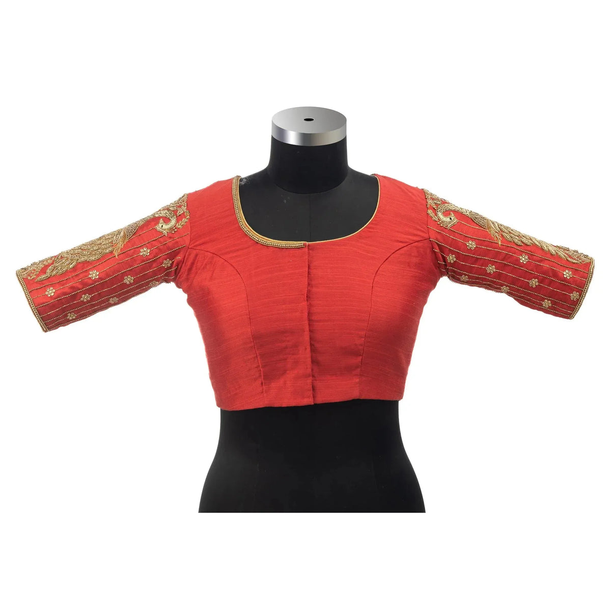 Red Shade Peacock Motif Embroidery Blouse.
