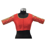 Red Shade Peacock Motif Embroidery Blouse.