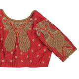 Red Shade Peacock Motif Embroidery Blouse.