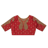 Red Shade Peacock Motif Embroidery Blouse.