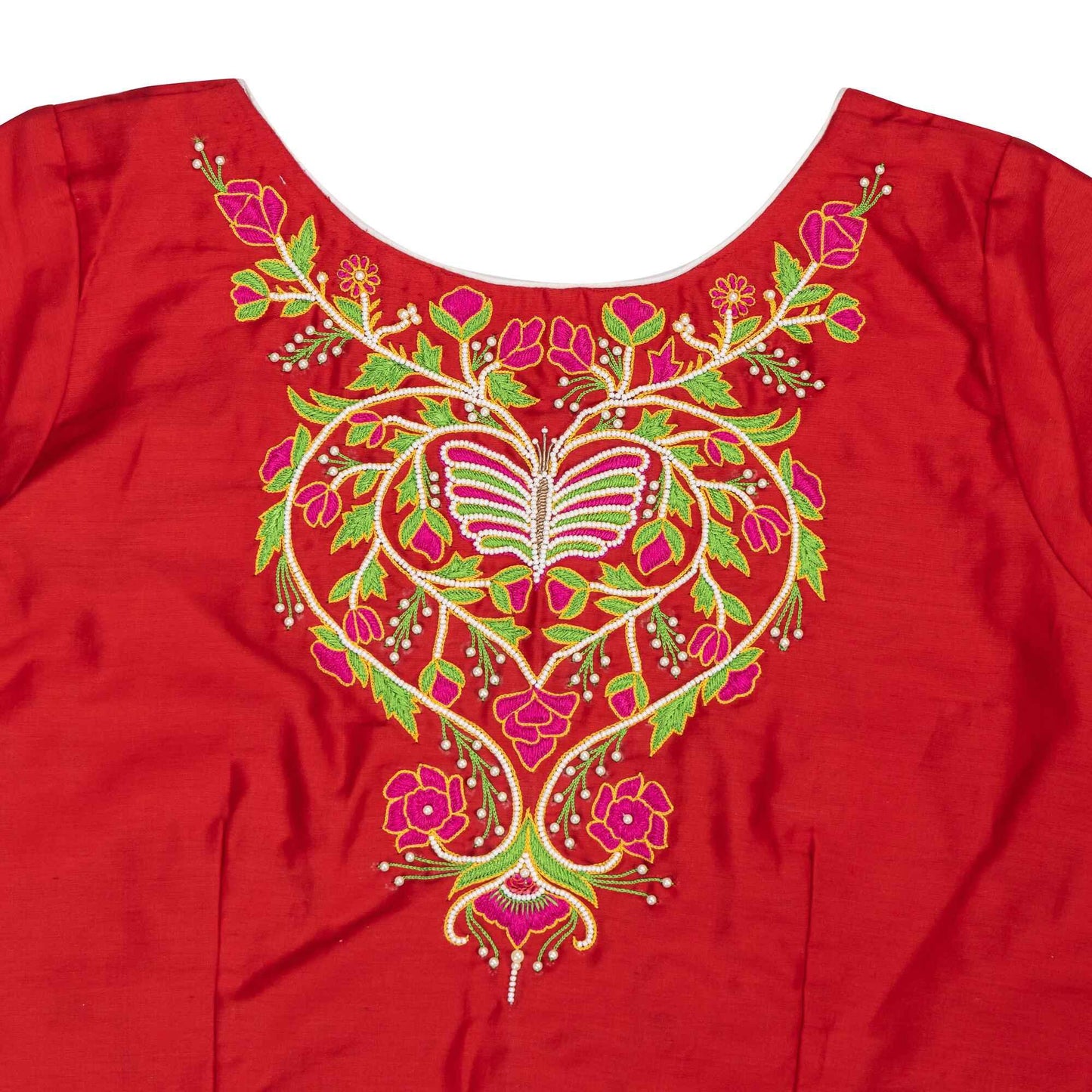 Rose Red Butterfly Blouse – Vibrant Embroidered Elegance.