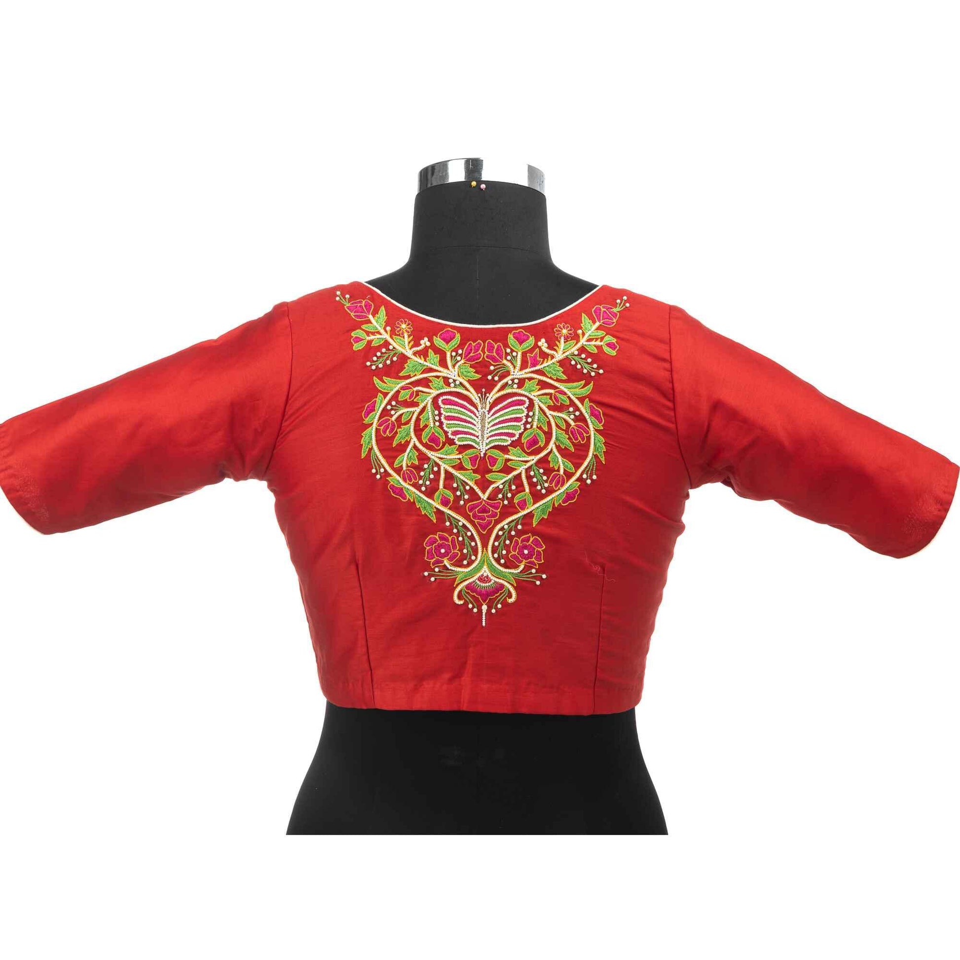 Rose Red Butterfly Blouse – Vibrant Embroidered Elegance.