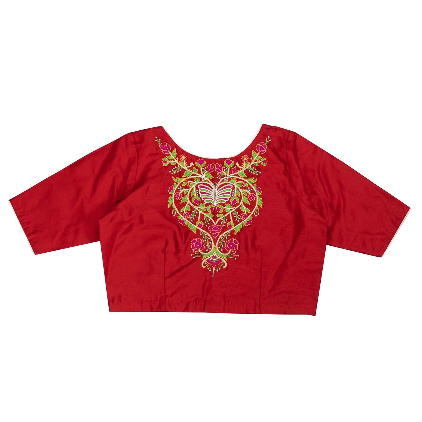 Rose Red Butterfly Blouse – Vibrant Embroidered Elegance.