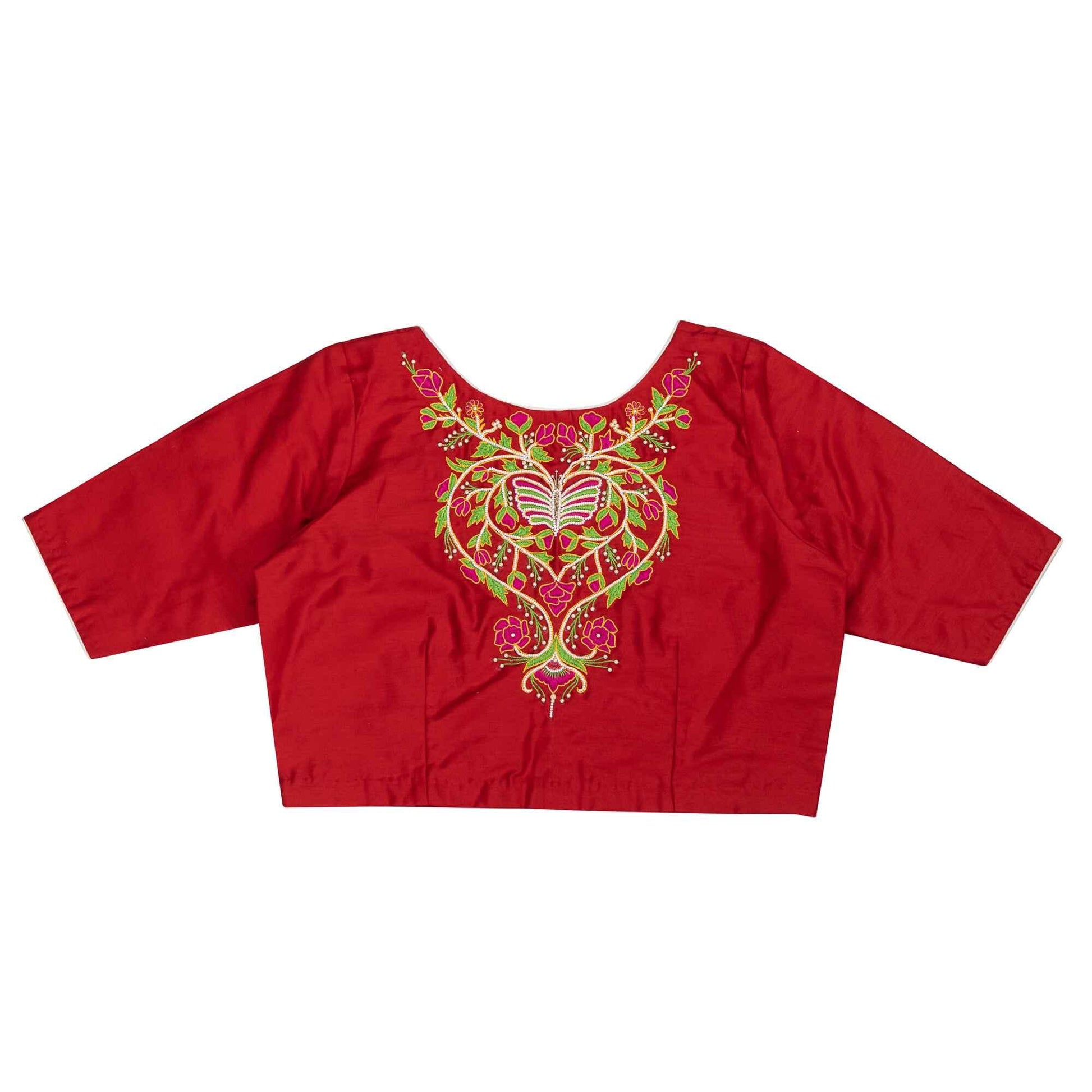 Rose Red Butterfly Blouse – Vibrant Embroidered Elegance.