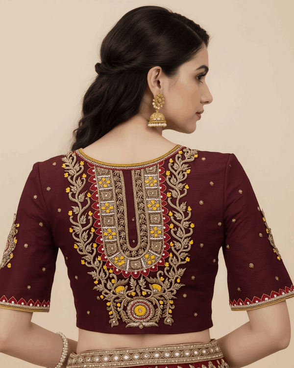 Maroon Shade Floral Blouse by Kizmit Designs