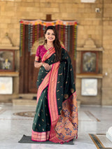 Kadiyal Peacock Motif Semi Soft Silk Saree