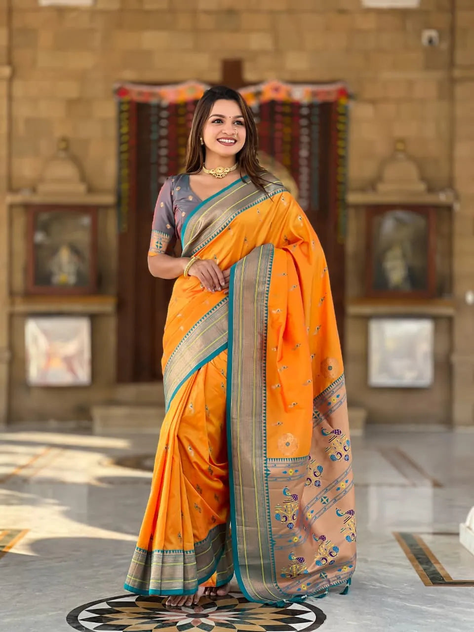 Kadiyal Peacock Motif Semi Soft Silk Saree | Kizmit Designs