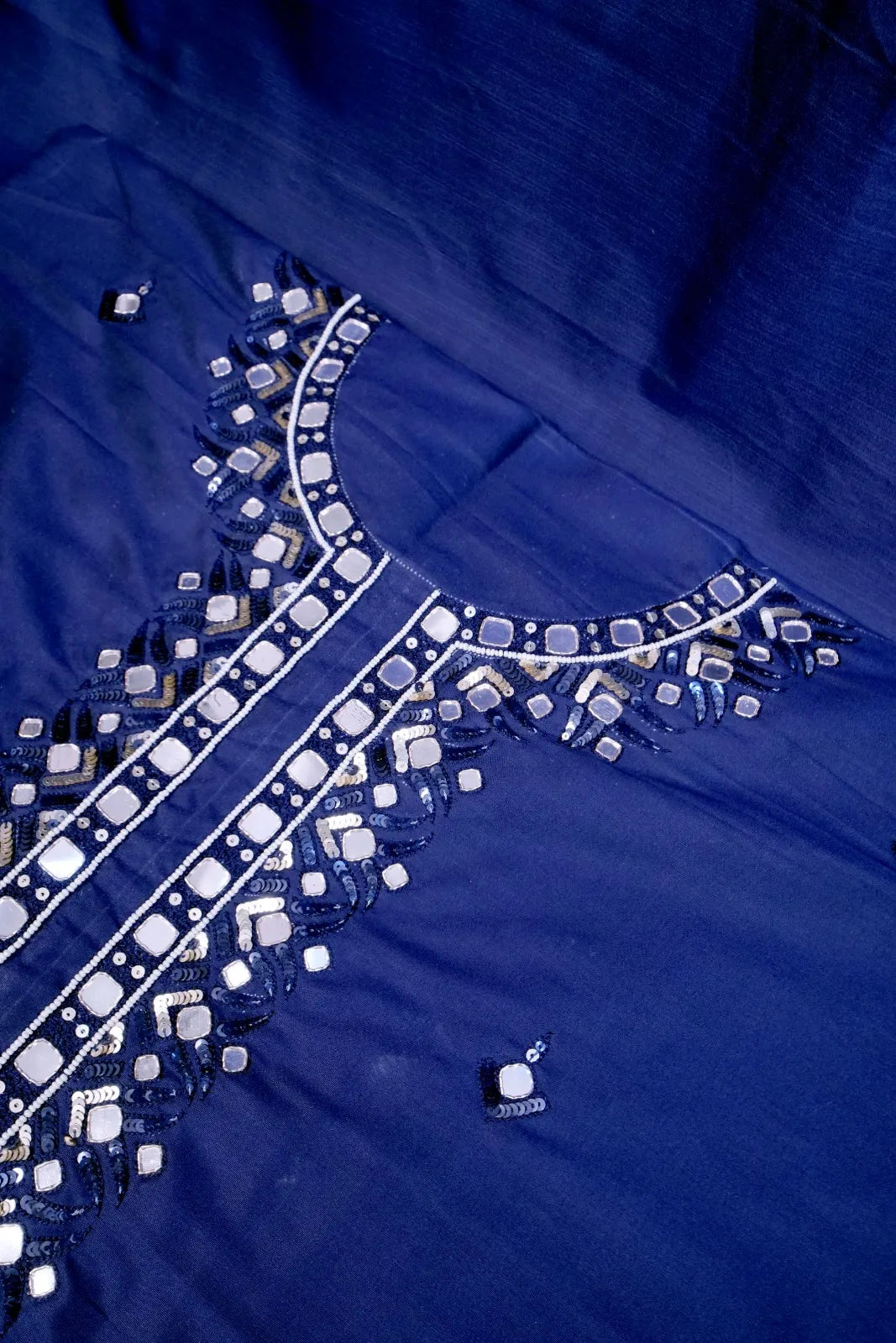 Navy Glow Hand-Embroidered Unstitched Suit Set