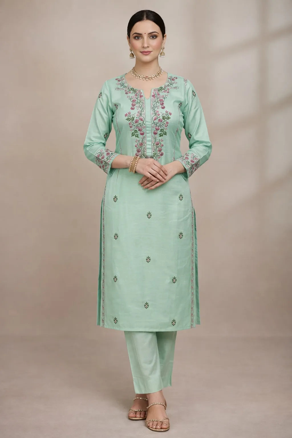 Pistachio Aura Hand Embroidered Unstitched Suit