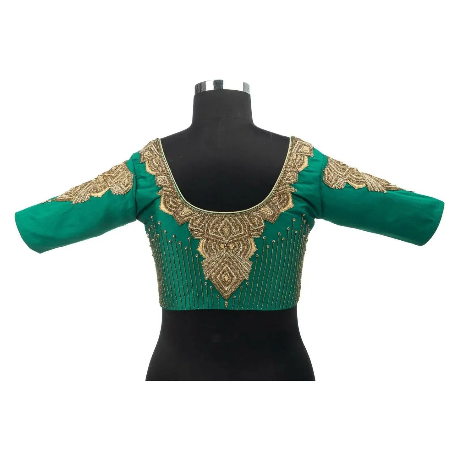 Emerald Green Geometrical With Floral Motifs Blouse.