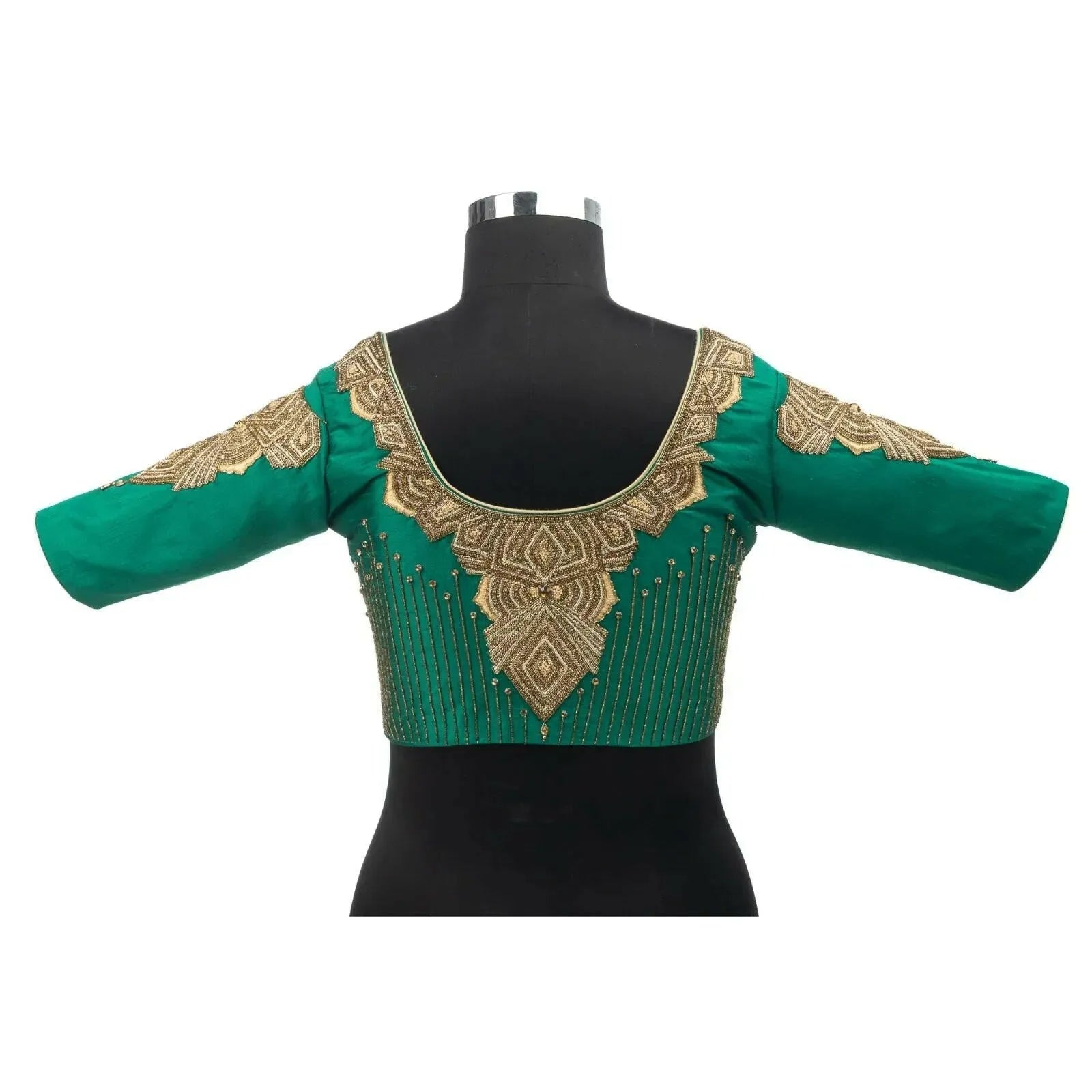 Emerald Green Geometrical With Floral Motifs Blouse.