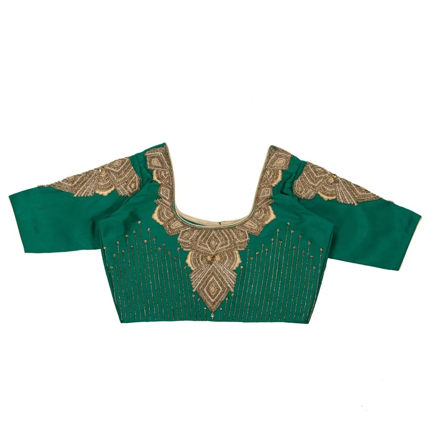 Emerald Green Geometrical With Floral Motifs Blouse.