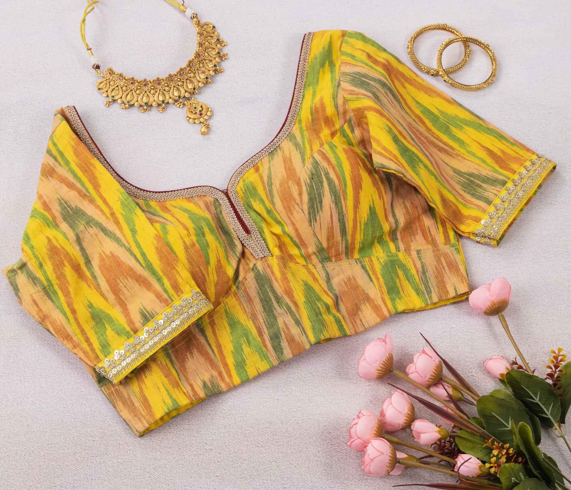 Yellow Ikkat Blouse | Shop Now.