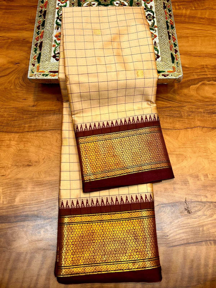 Temple motif border on kadiyal Paithani saree, close-up