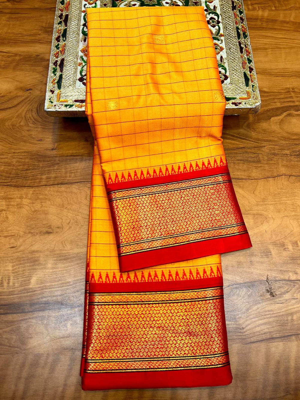 Ambika checks kadiyal saree full length view for weddings and poojas