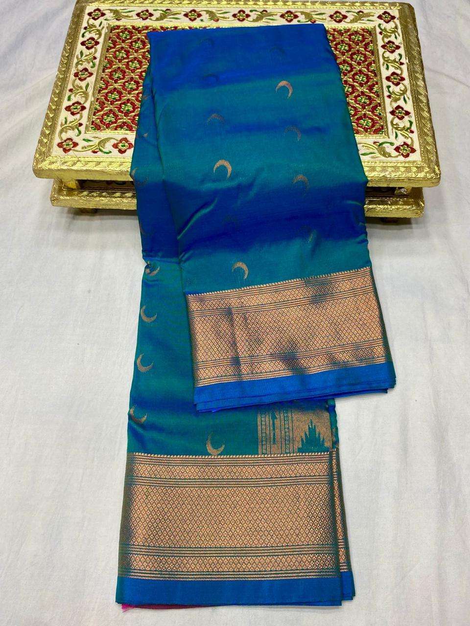 Chandrakor moon motif Paithani saree styled for a ceremony