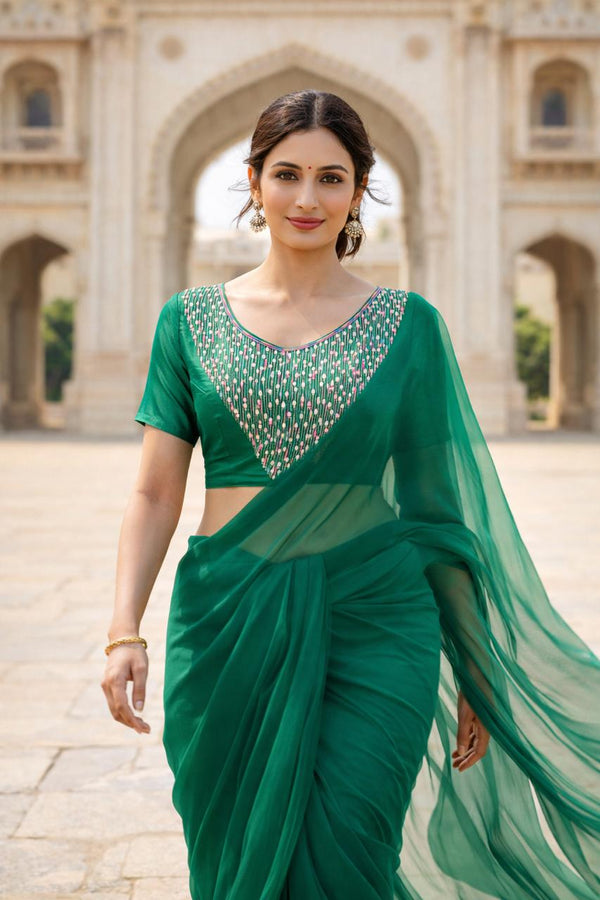 Hariyali Saaj Hand-Embroidered Blouse | Green Sequin Pearl Bridal Blouse