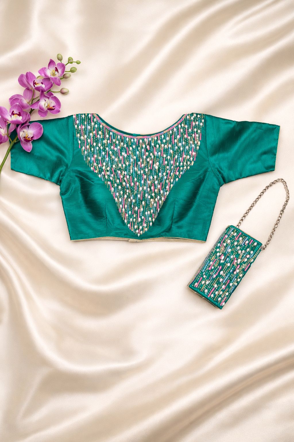 Hariyali Saaj Mobile Sling Bag | Green Sequin Pearl