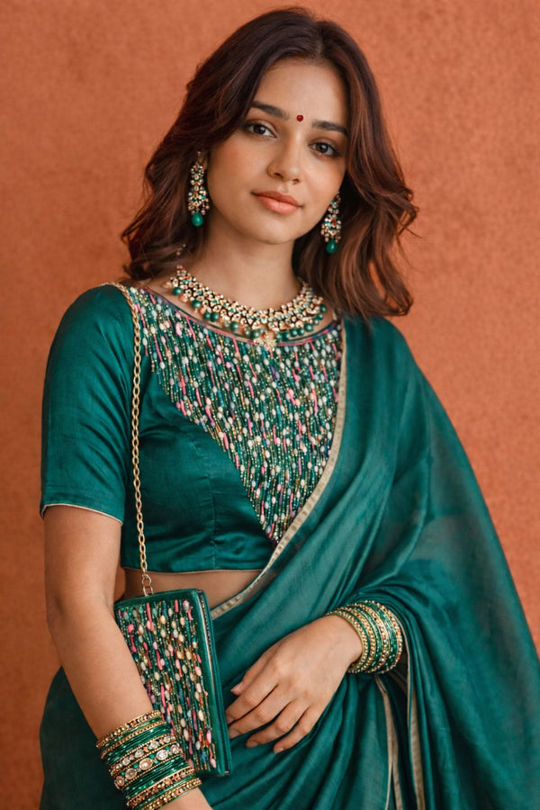 Hariyali Saaj Blouse and Sling Bag Combo