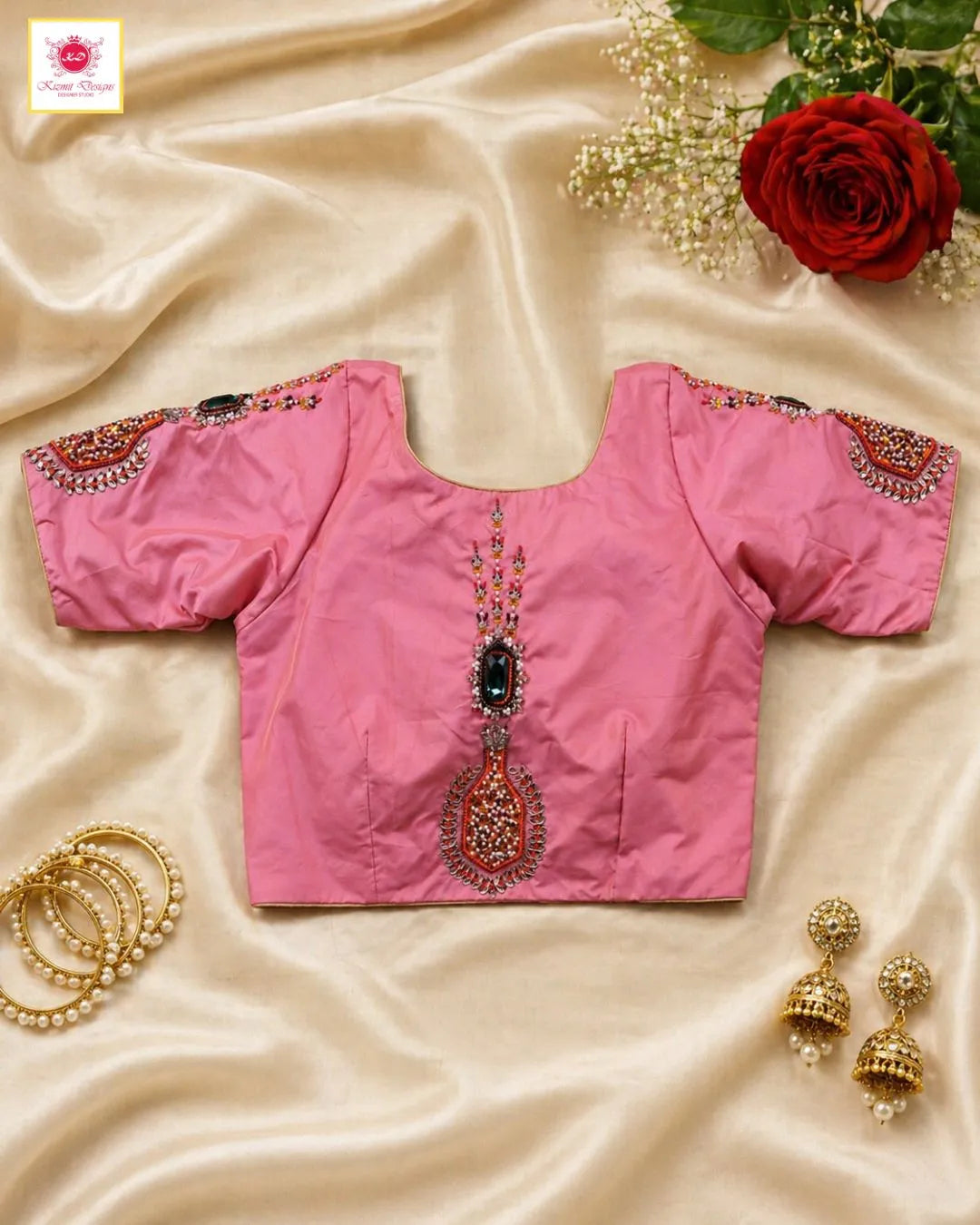 Rose Mosaic Hand Embroidered Designer Blouse