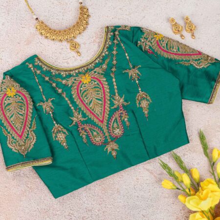 Emerald Green Paisley And Jhumkas Blouse