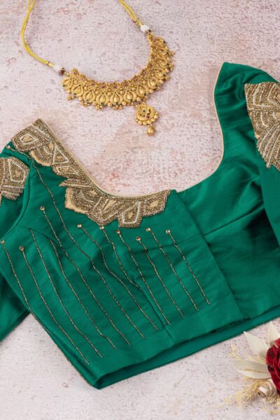 Emerald Green Geometrical With Floral Motifs Blouse