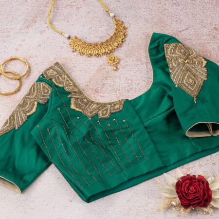 Emerald Green Paisley And Jhumkas Blouse