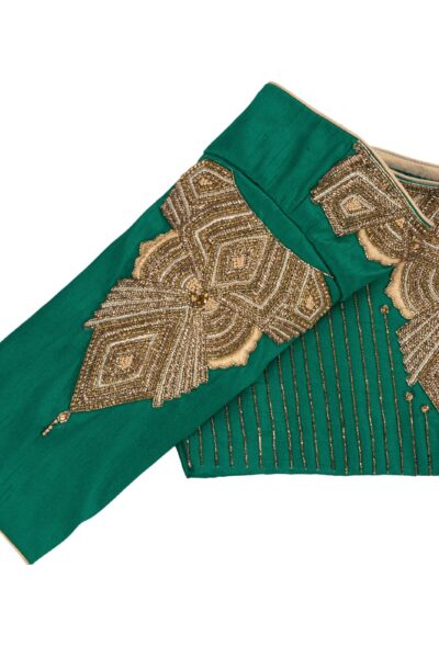 Emerald Green Geometrical With Floral Motifs Blouse
