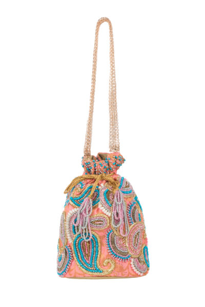 Flamingo Pink Brocade Ambi Potli Bag