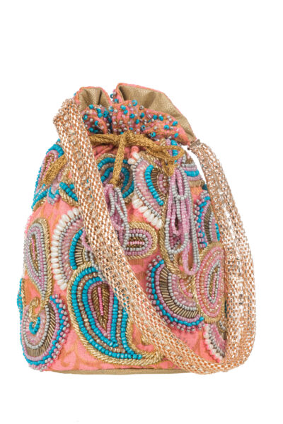 Flamingo Pink Brocade Ambi Potli Bag