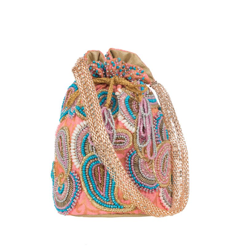 Flamingo Pink Brocade Ambi Potli Bag