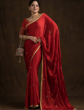 Crimson Red Blouse With Red Beads Tassels Blouse