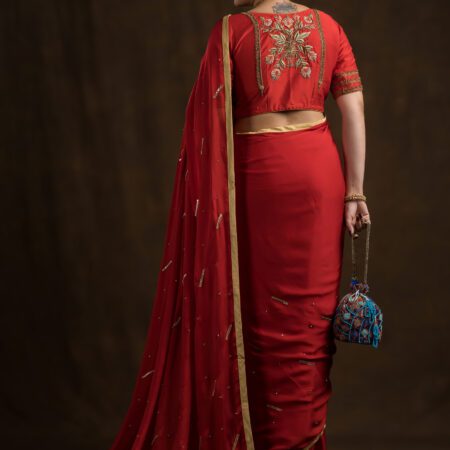 Red Shade Mughal Floral Motifs Blouse