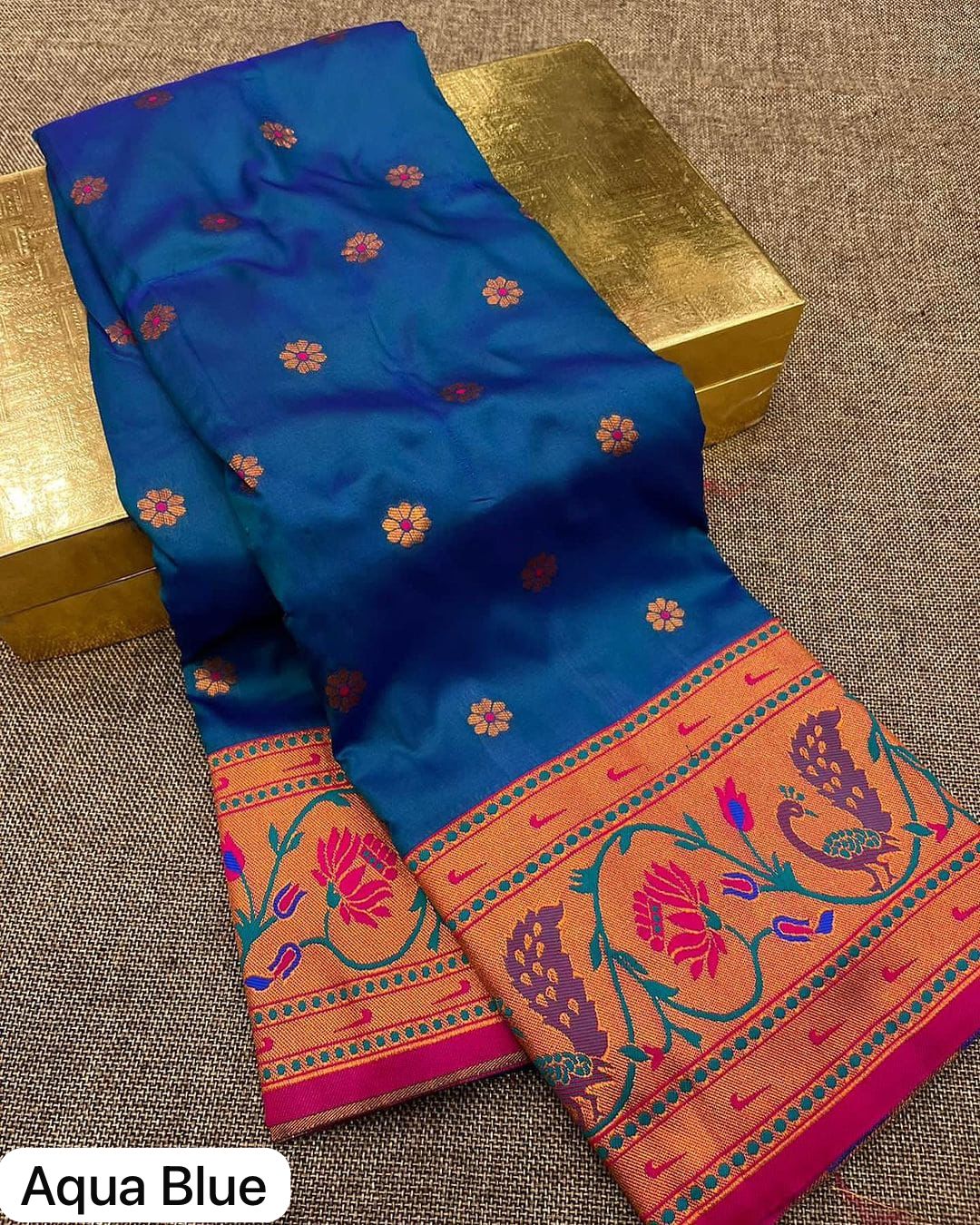 Kizmit Designs Aqua Blue Saree
